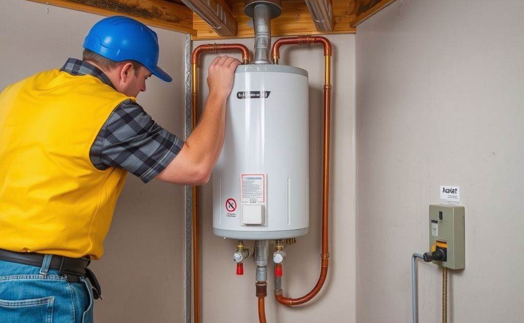 Hot water heater installation process in action