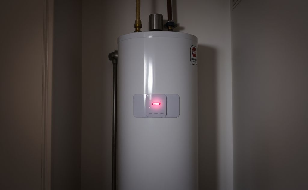 Hot water tank with a blinking red light on