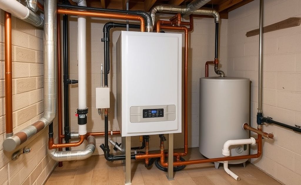 Hydronic boiler system with pipes and heat source