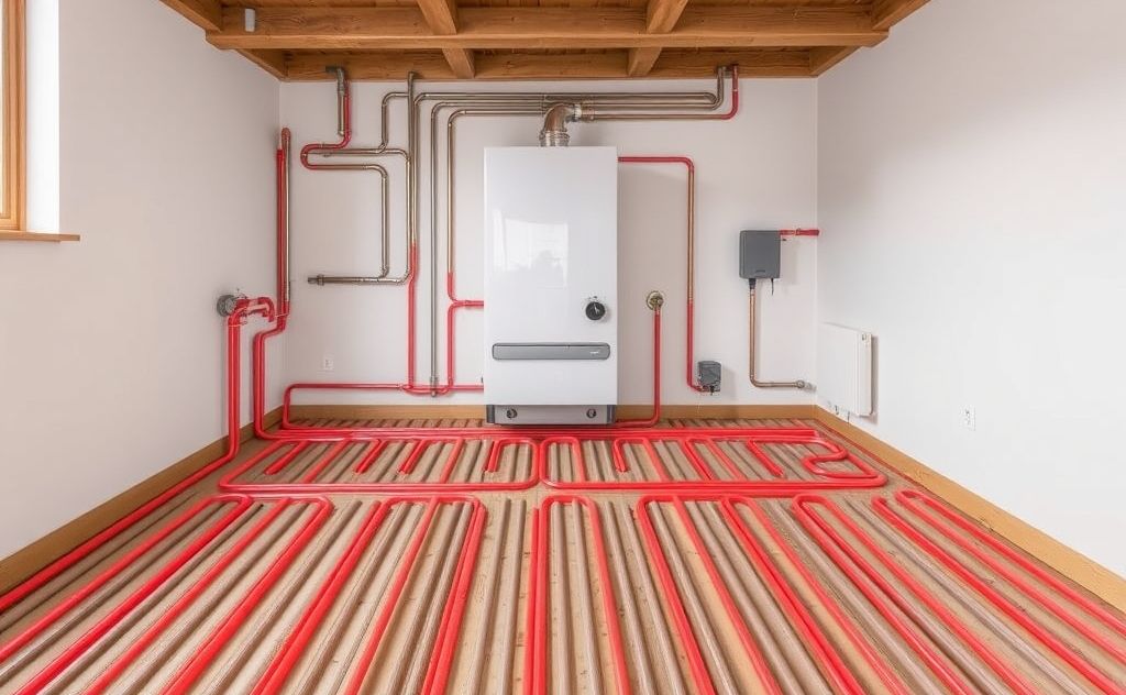 Hydronic floor heating system with boiler design