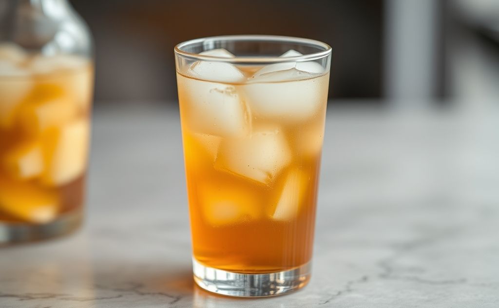 Iced tea with a cloudy appearance in a glass.