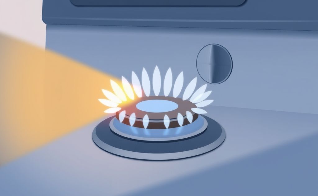 Illustrate a gas appliance with a glowing pilot light, emphasizing safety and functionality.
