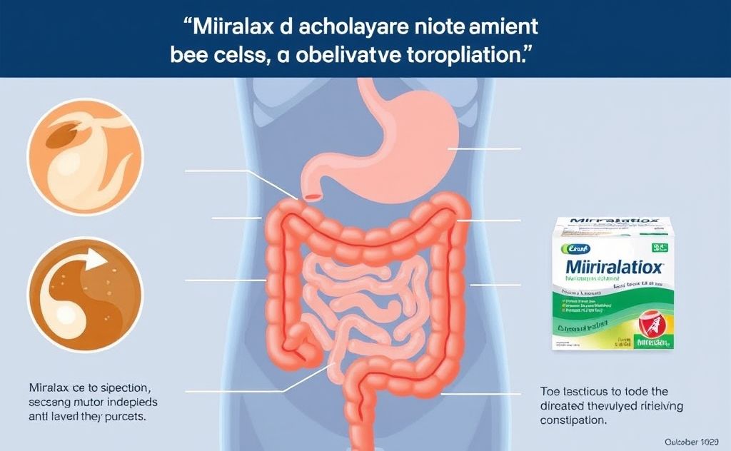 Illustrate the digestive process with a focus on how Miralax aids in relieving constipation.