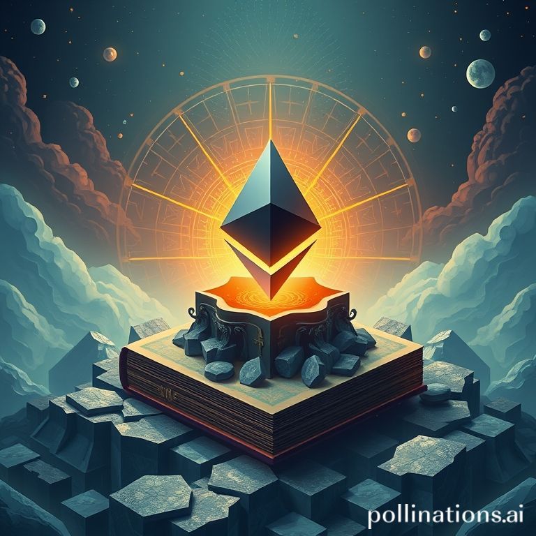 Grafik harga Ethereum yang menunjukkan volatilitas, dengan elemen visual yang mewakili tantangan dan peluang di pasar kripto.