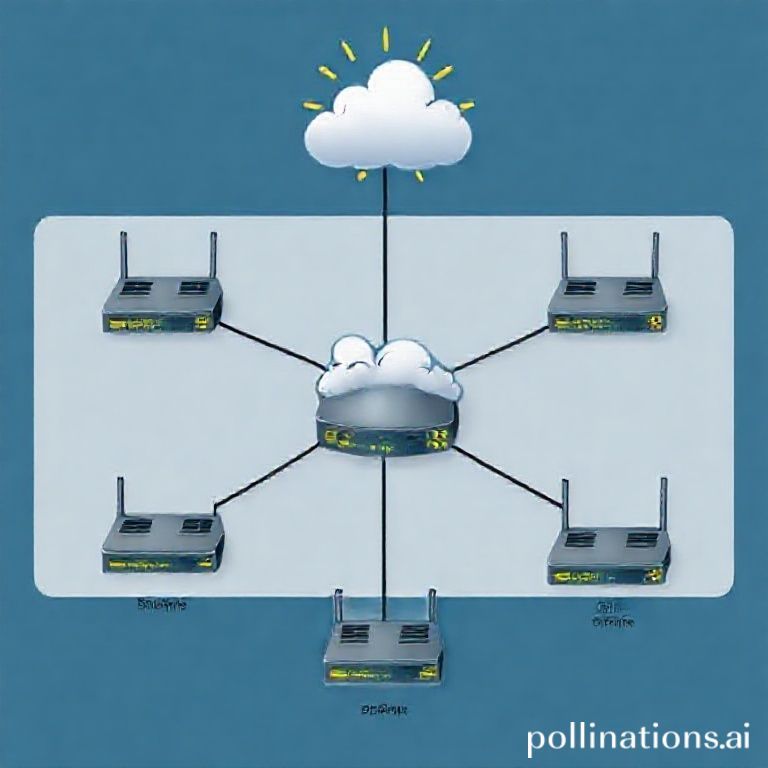 Ilustrasi jaringan komputer yang menampilkan beberapa router terhubung dengan kabel, masing‑masing menunjukkan label protokol routing seperti RIP, OSPF, dan BGP, serta panah yang menggambarkan alur pertukaran informasi routing antar router.