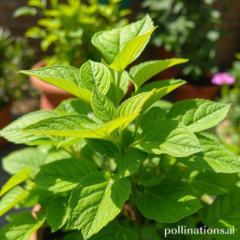 Planta de boldo verde e saudável em um jardim, destacando suas folhas medicinais