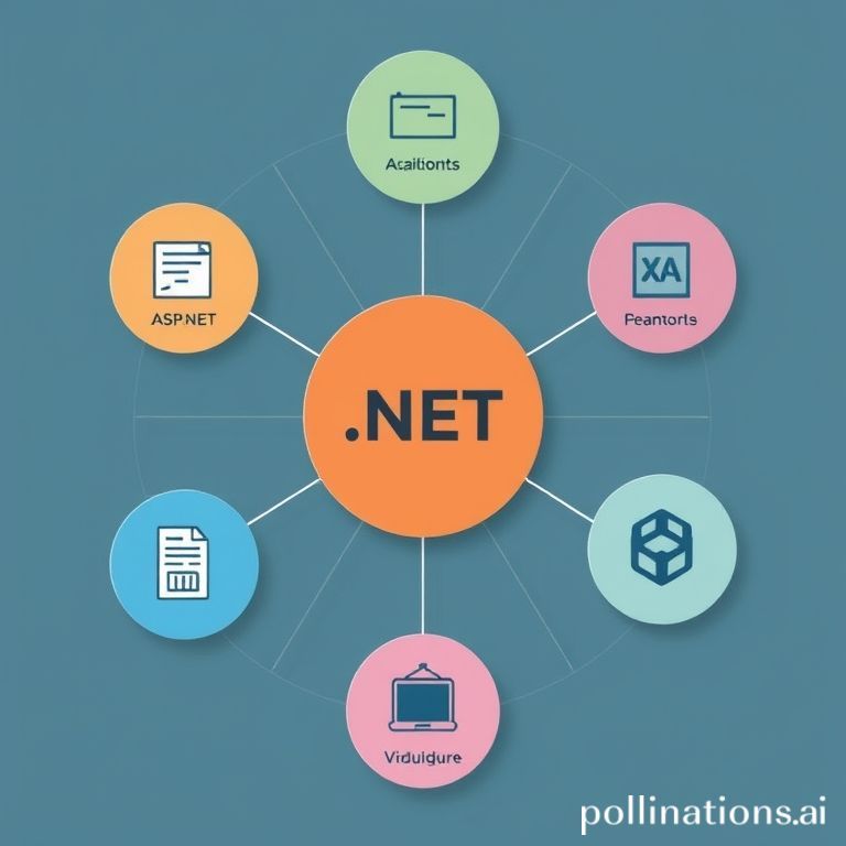 Infográfico visual do ecossistema .NET, destacando C# no centro e sua interconexão com ferramentas como ASP.NET Core, Xamarin, Visual Studio e a vasta comunidade de desenvolvedores.