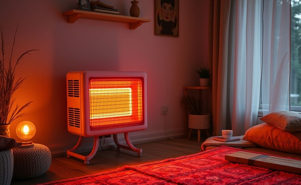 Infrared heater glowing warmly in a cozy room