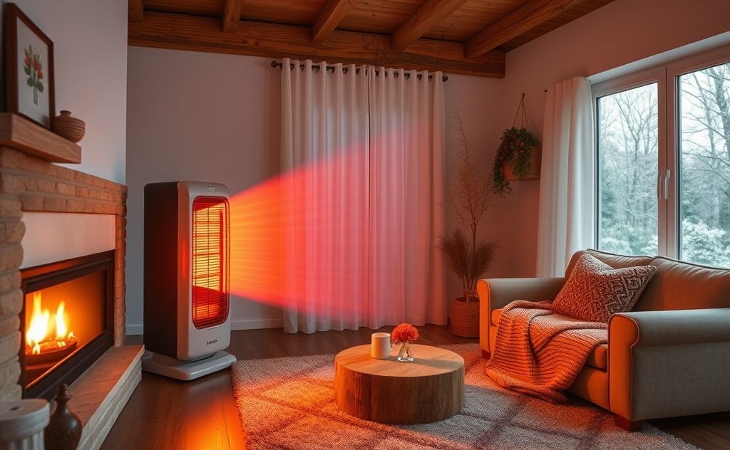 Infrared heater warming a cozy indoor space