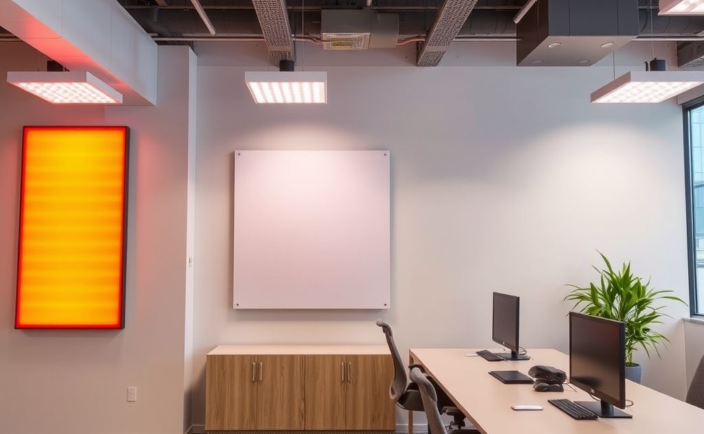 Infrared heating panels in office setting