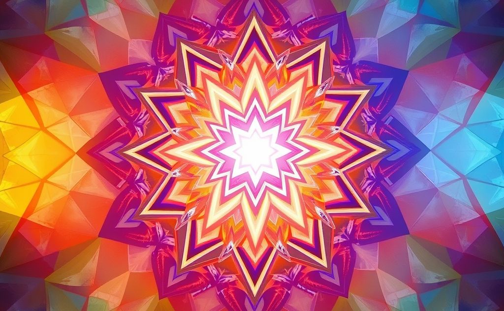 Intricate geometric patterns radiating healing energy and balance.