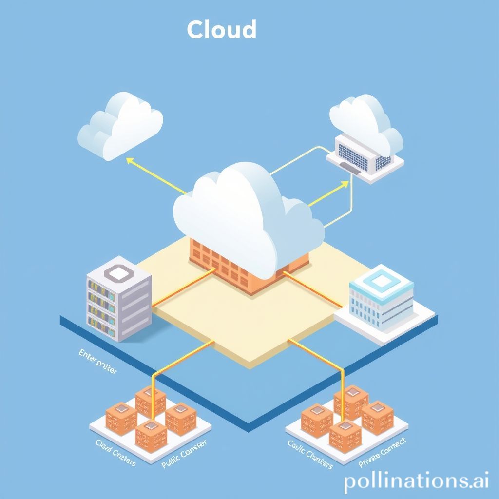 AI-generated isometric hybrid cloud architecture diagram