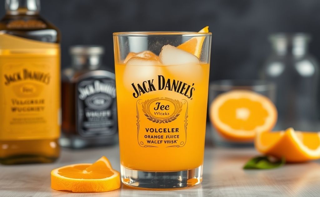 Jack Daniels and orange juice blend in a glass