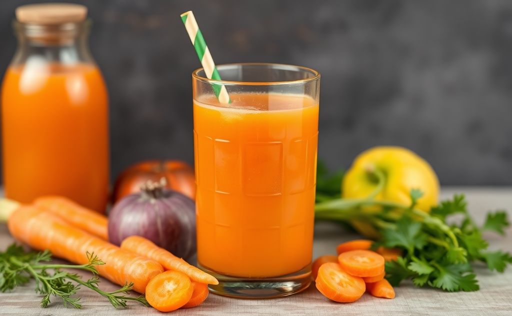 Jamaican Carrot Juice with fresh ingredients and color.