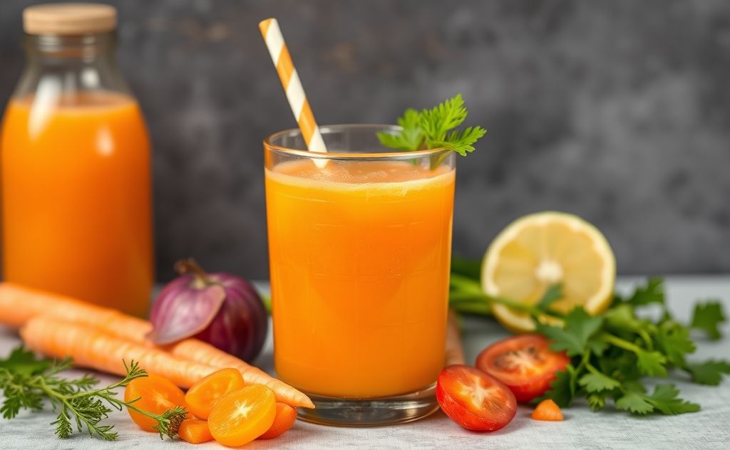 Jamaican carrot juice with fresh ingredients and color.
