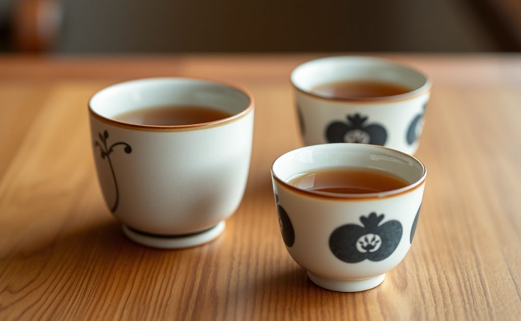 Japanese Tenmoku tea cups on wooden table