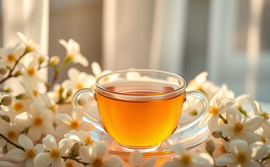 Jasmine tea with floral notes and warm hues