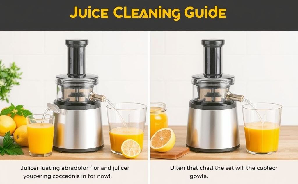 Juicer cleaning guide with step-by-step visuals