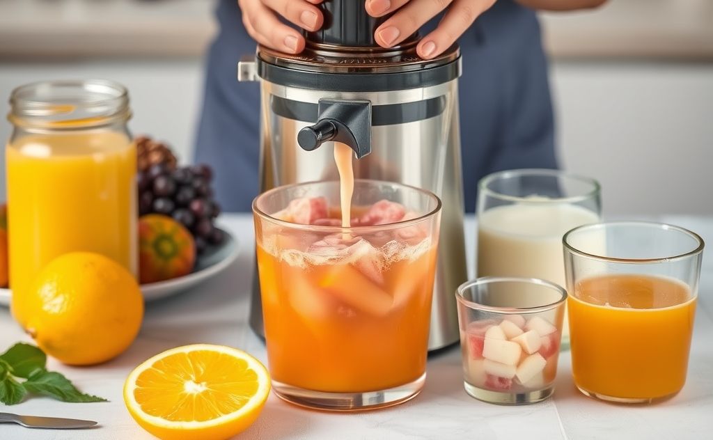 Juicer making jelly from fresh fruits and sugar