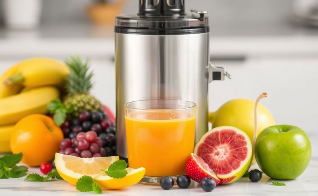 Juicer with fresh fruits for one serving