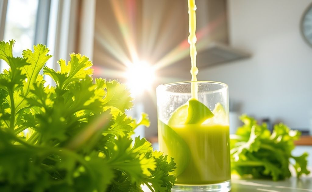 Juicing fresh celery leaves for a healthy boost
