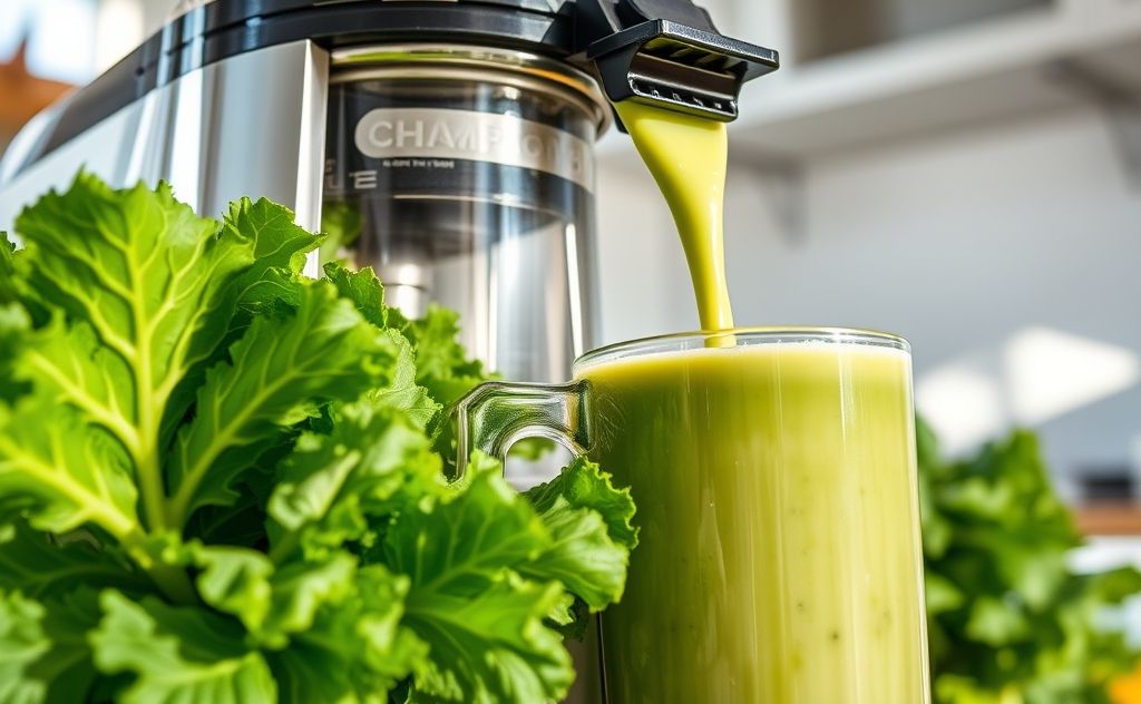 Juicing kale with a Champion Juicer process