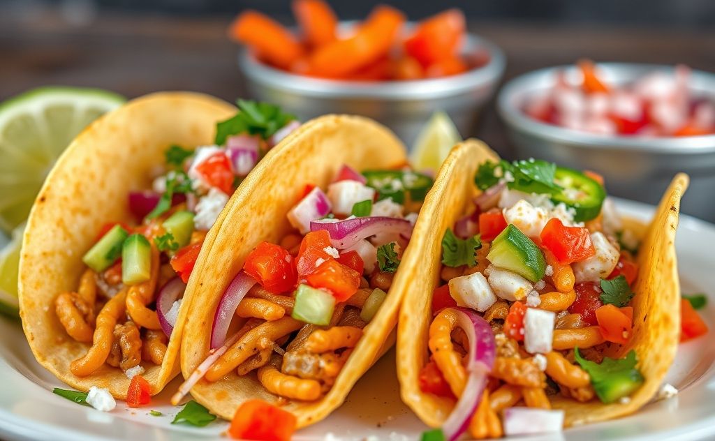 Juicy tacos with vibrant toppings and flavors