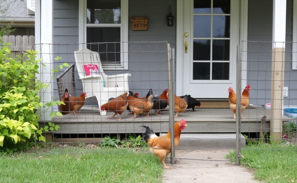 Keep chickens off porch with fences or barriers