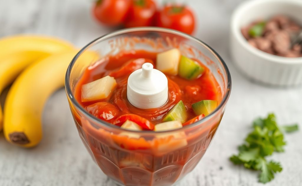 Ketchup blended with fruits and veggies in a bowl