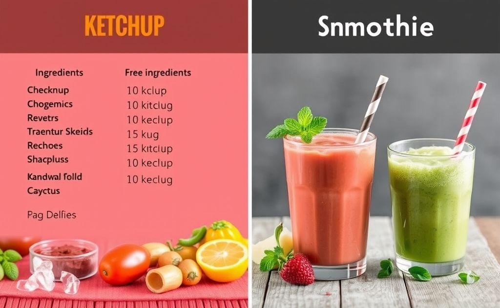 Ketchup ingredients list and smoothie comparison