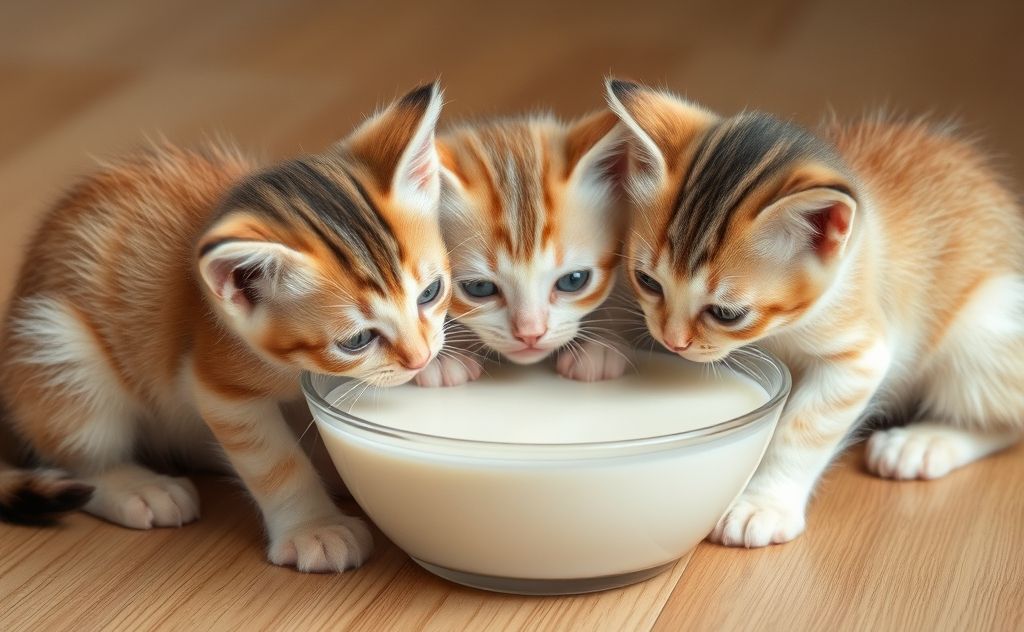 Kittens enjoying a bowl of milk