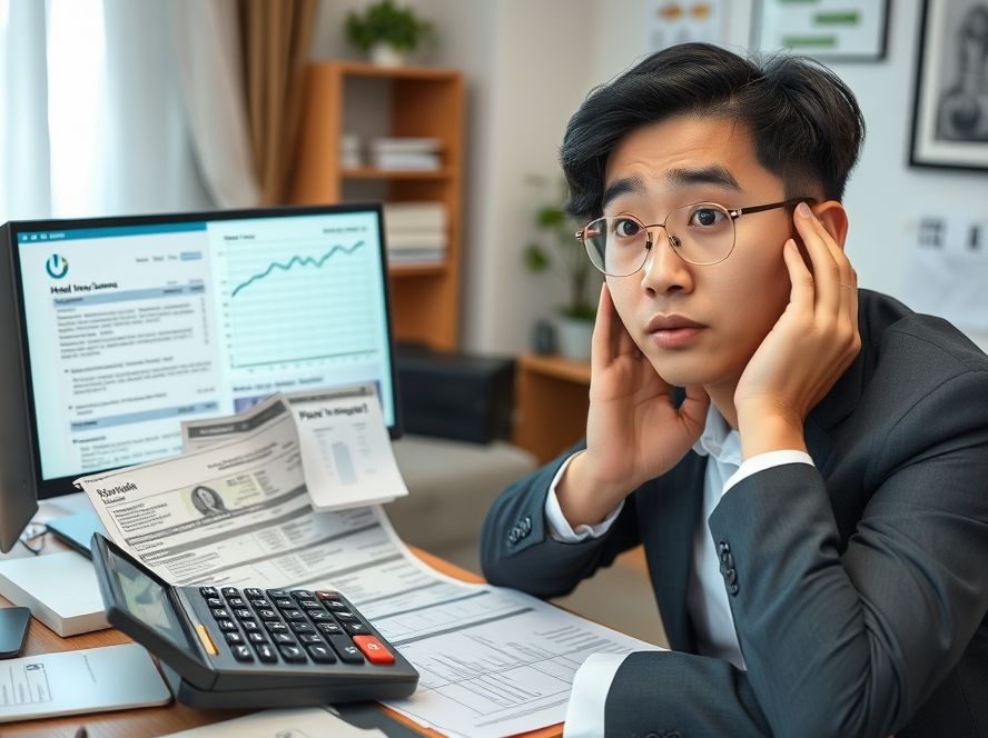 숨겨진 소득 합산과 복잡한 건강보험료 기준에 당황하는 모습