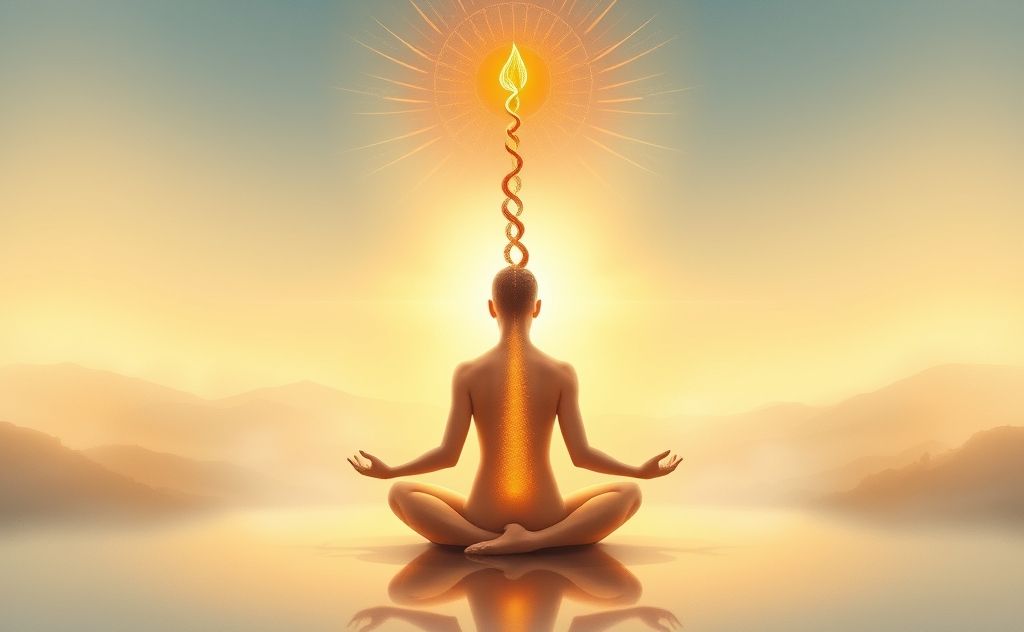 Kundalini energy rising through a serene figure
