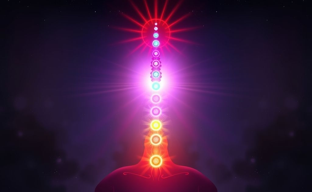 Kundalini energy rising through vibrant chakras
