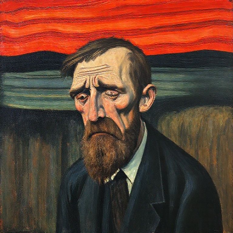 La pintura El Grito de Edvard Munch, mostrando la figura angustiada con el cielo rojo arremolinado de fondo.