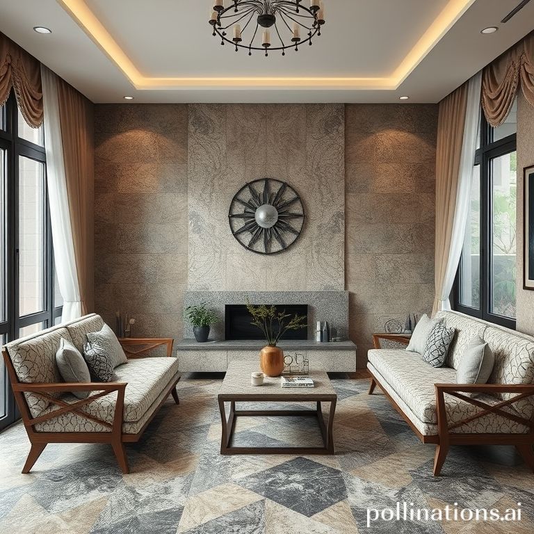 Lantai keramik motif granit ruang tamu Bandung