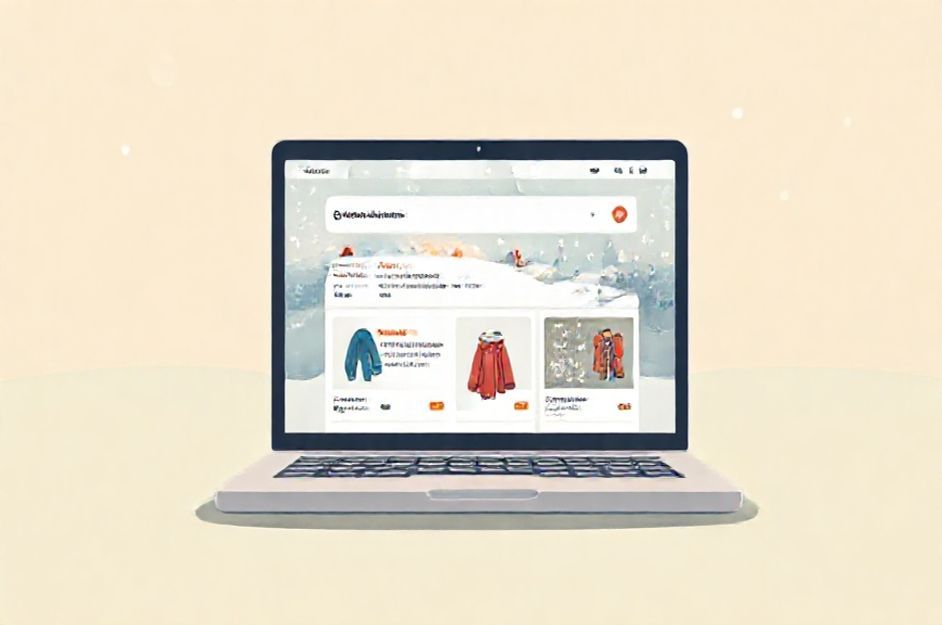 Laptop with search results for winter clothing deals