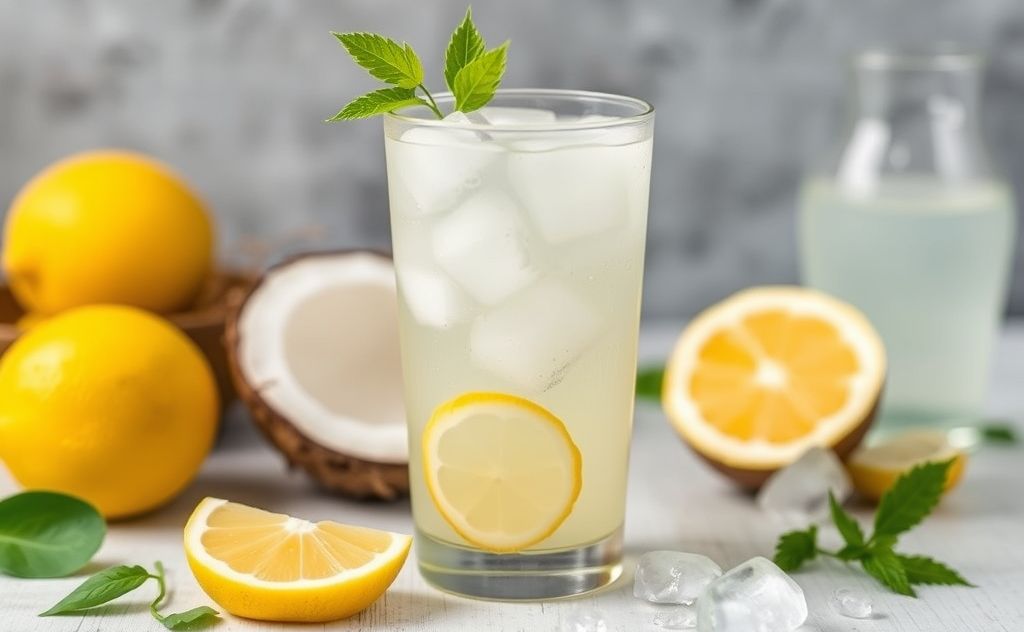 Lemon and coconut water blend in refreshing drink