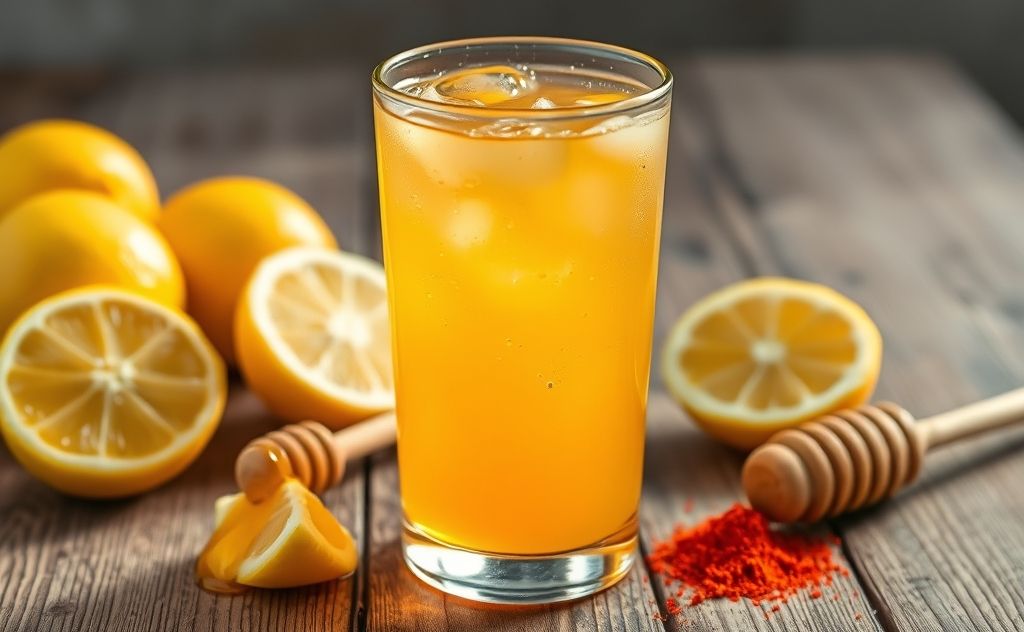 Lemon honey cayenne detox drink in a glass