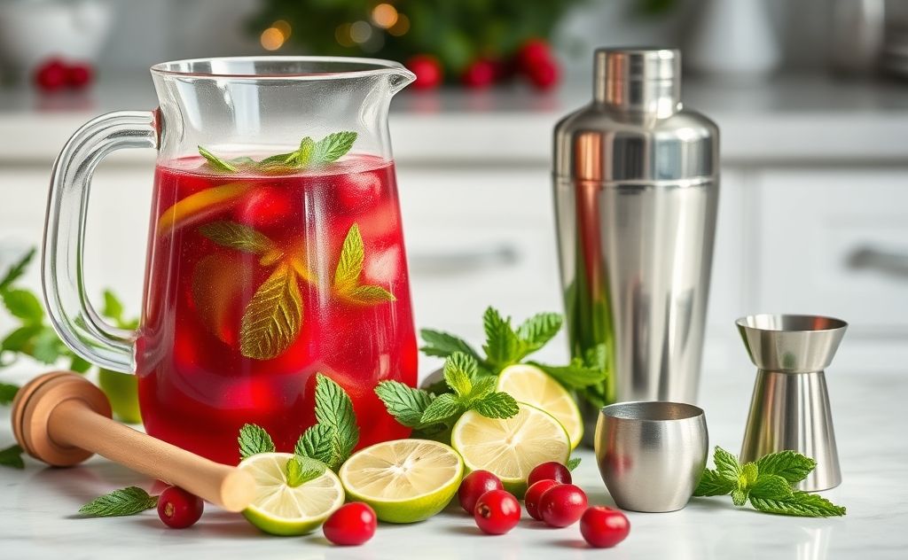 Low calorie cranberry cocktail ingredients and tools