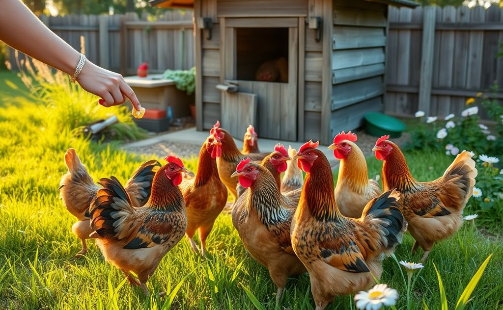 Lure chickens with treats for coop return
