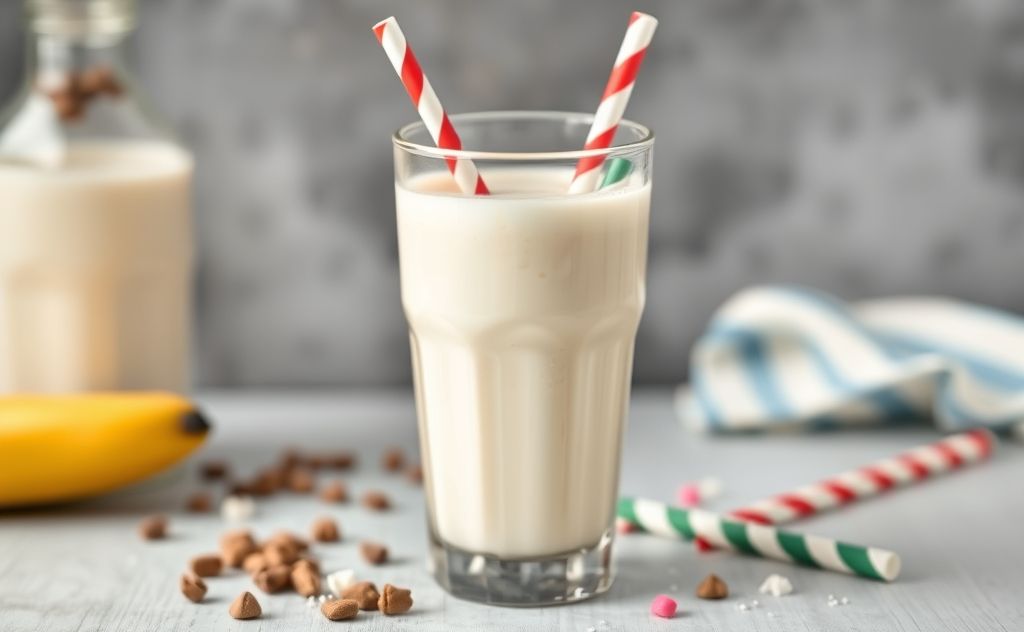 Malted milk shake in a classic glass with straws