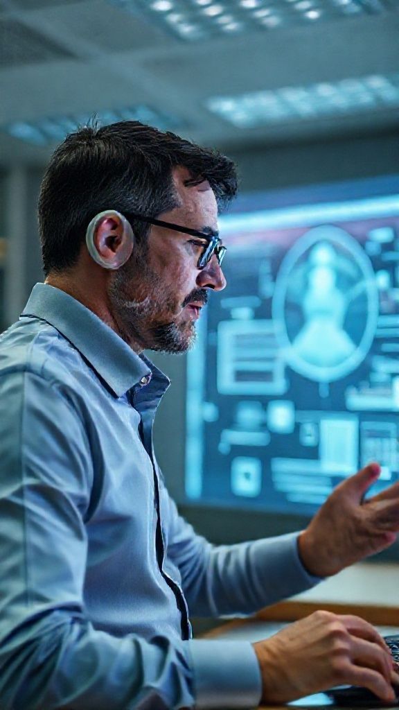 ภาพอาจารย์แชมป์กำลังสอนด้วยอินเทอร์เฟซโฮโลแกรม