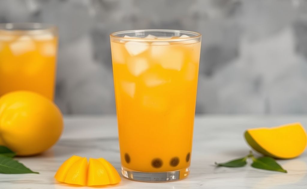 Mango jelly in a refreshing bubble tea drink