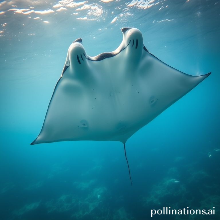 Manta ray berenang di Manta Point perairan jernih