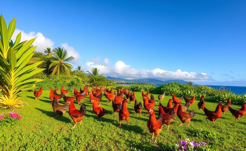 Many chickens roam freely around Maui