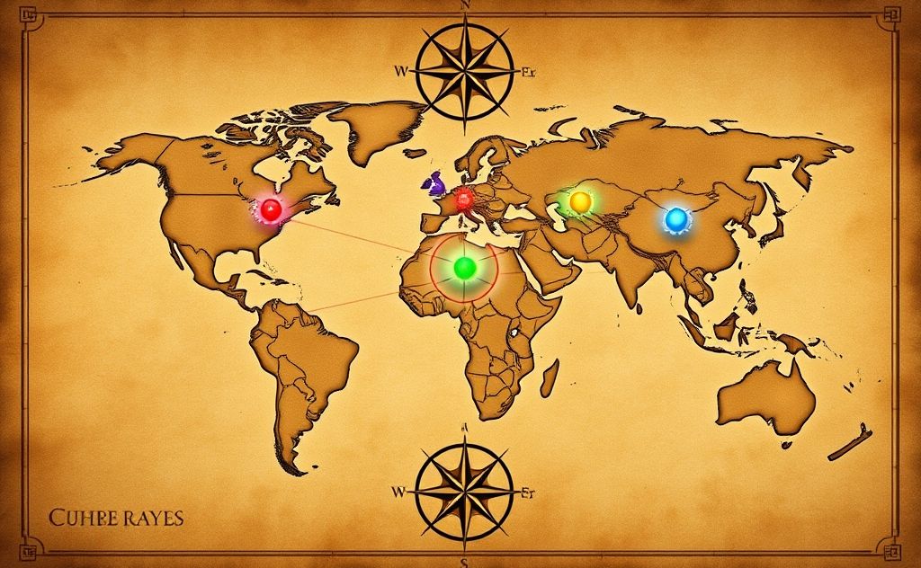 Map showing the locations of Earth's seven chakras