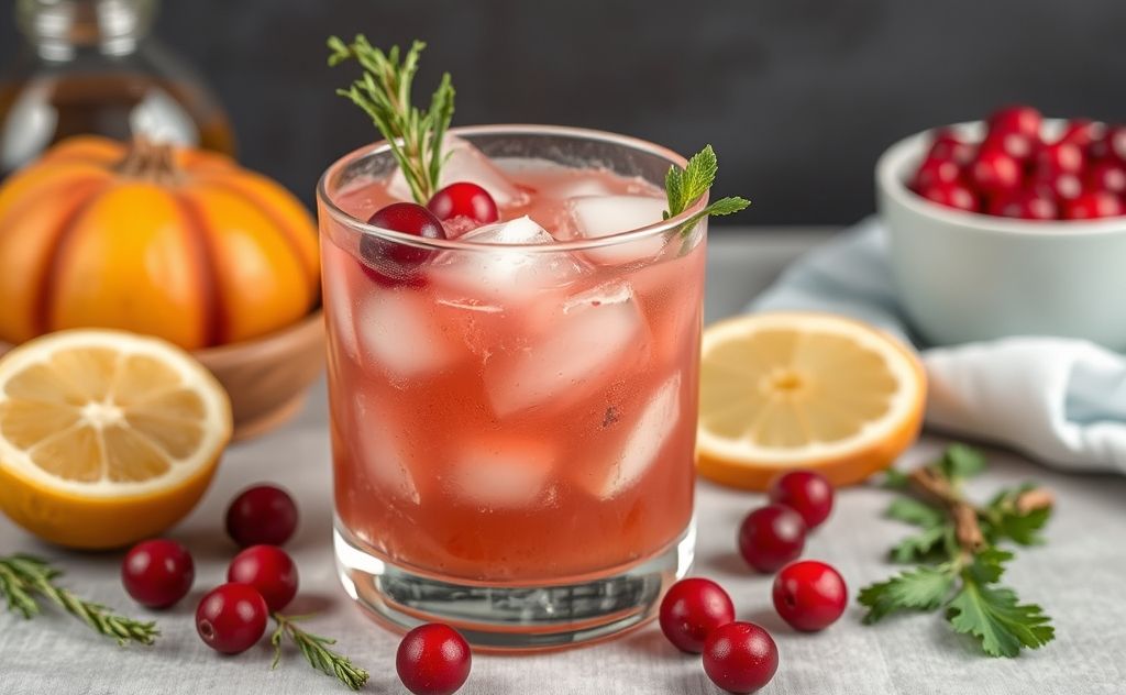 Maple cranberry cocktail with fresh ingredients