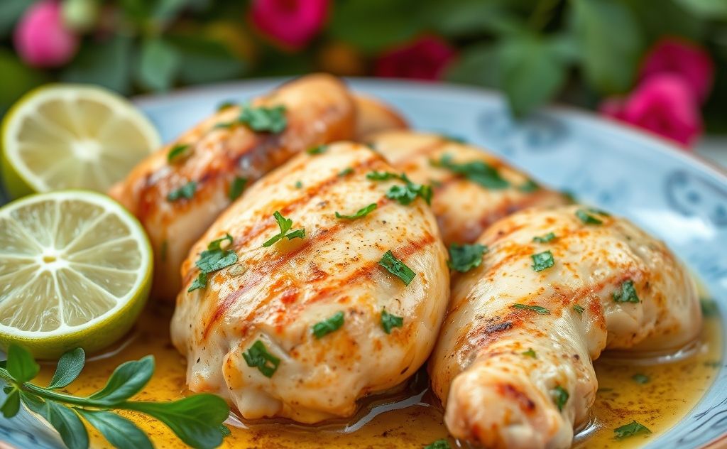 Marinated chicken with lime juice in a vibrant setting