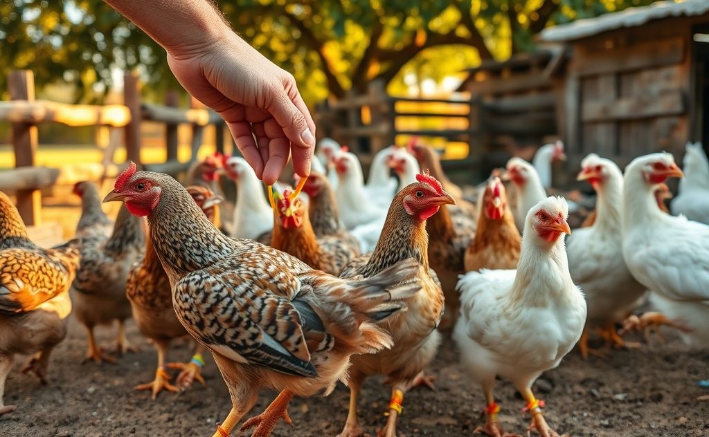 Mark chickens using colored bands or tags